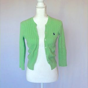 Ralph Lauren Spring Green Mini Cable Knit Cardigan- Size Small